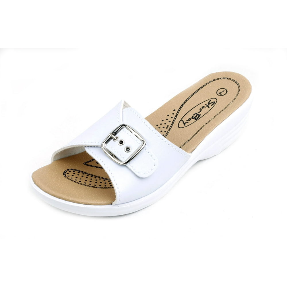Star Bay Brand New Women's SlipOn Low Wedge Comfort Sandals White