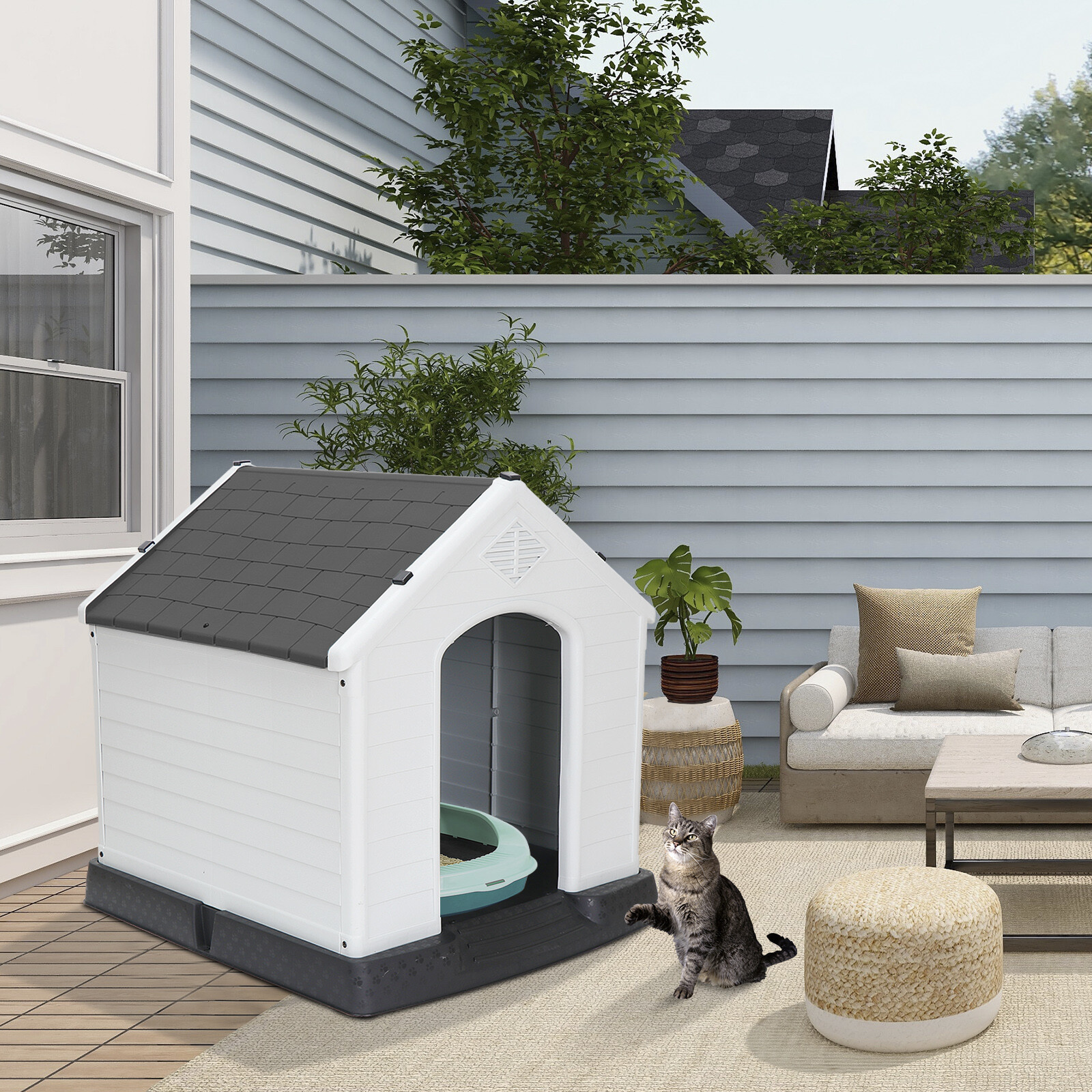 ZENSTYLE Dog House Comfortable Cool Shelter Plastic Design For Small to Medium Sized Indoor Outdoor Gray