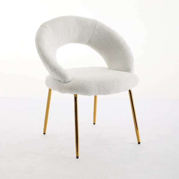 Set of 1 Velvet Fabric Dining Chairs with Curved Backrest and Golden Metal Legs for Kitchen or Dining Room (White)