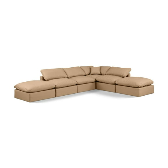 Meridian Furniture Indulge 134.5" Tan Vegan Leather U-Shaped Modular Sectional