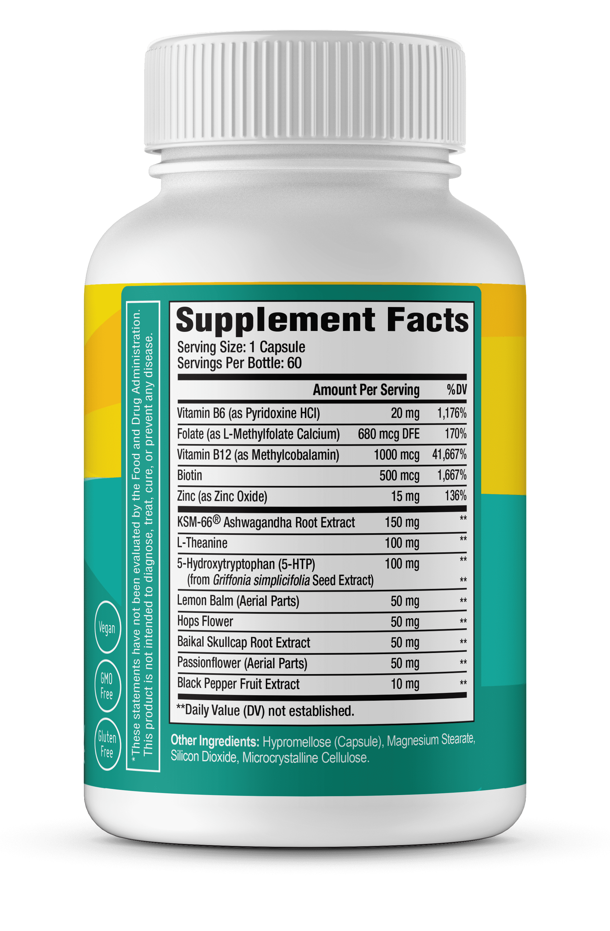 Calmable Stress Relief Aid, Teens, Stress Support, Calm,  Dietary Supplement, Pyridoxine 60 Capsules