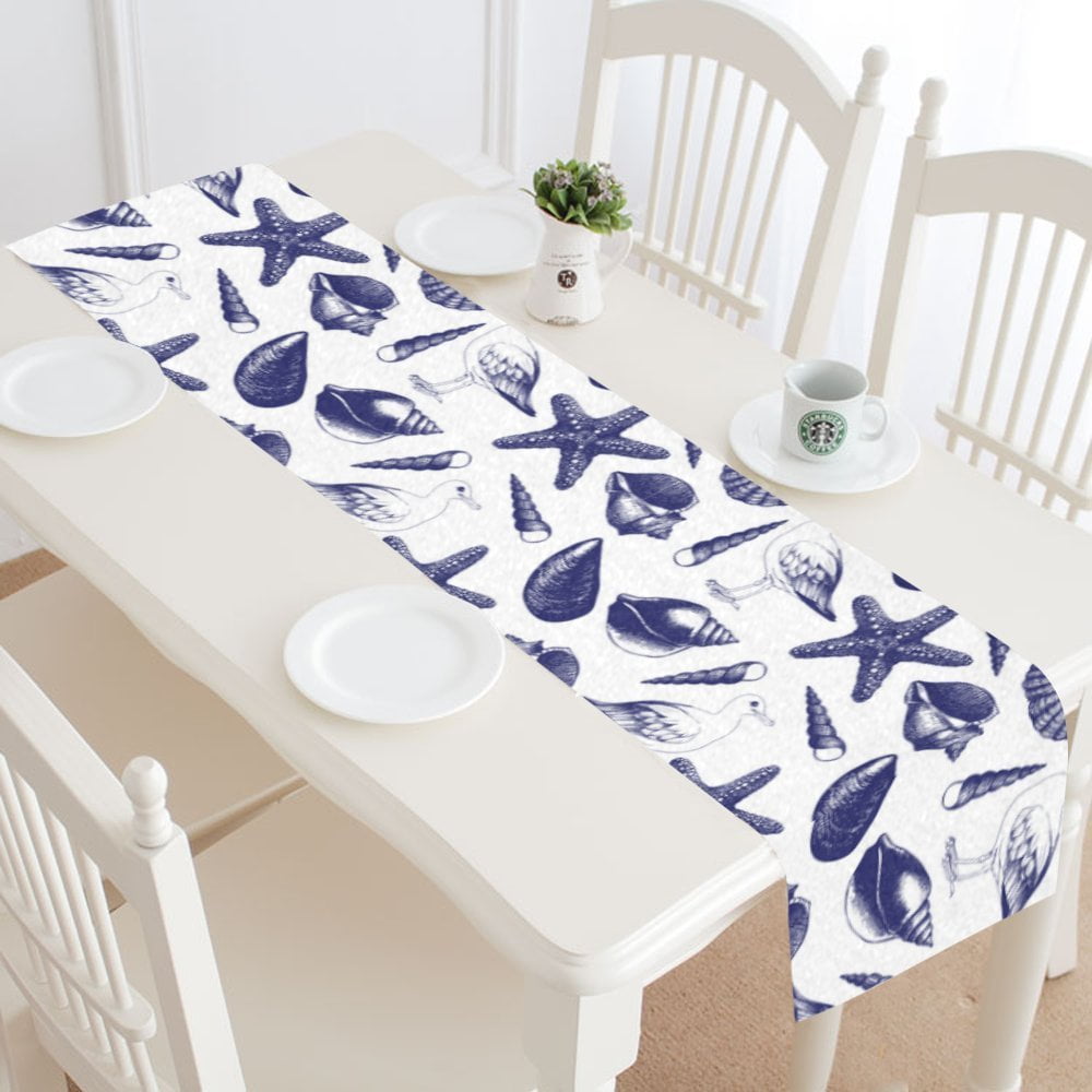 MYPOP Nautical Seashell Starfish Table Runner Home Decor 14x72 Inch