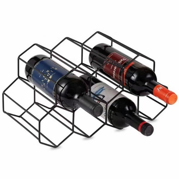Botellero de metal para botellas, soporte de almacenamiento de vino independiente para encimera, protector de ahorro de espacio para vinos tintos y blancos - negro