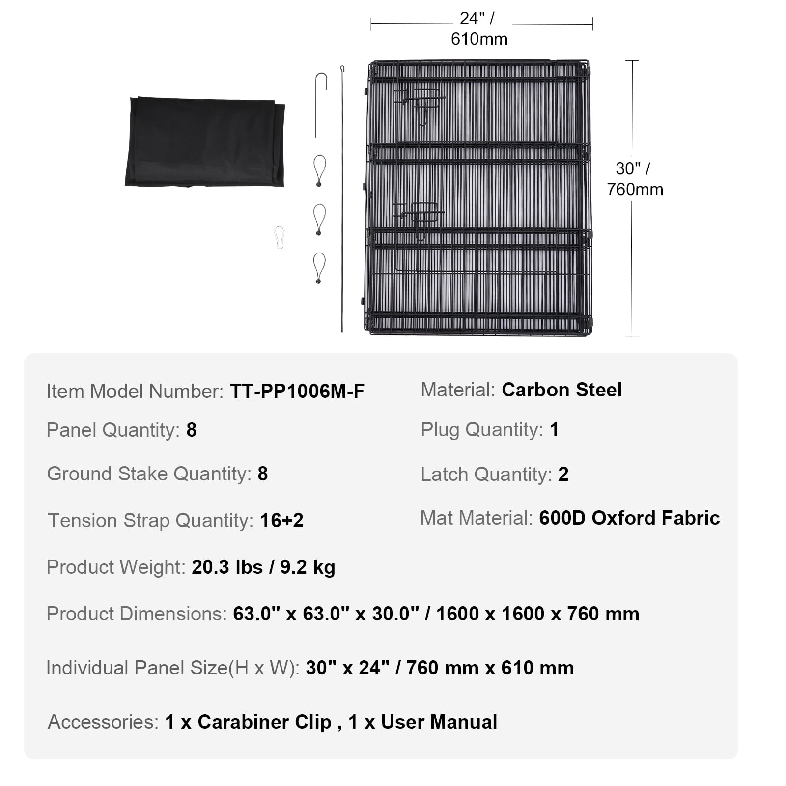 KFFKFF Canine Enclosure, 8 Panels Dog Playpen with Mat, 30"H x 24"W Collapsible Pet Activity Area, Indoor and Outdoor Canine Barrier with Entrance