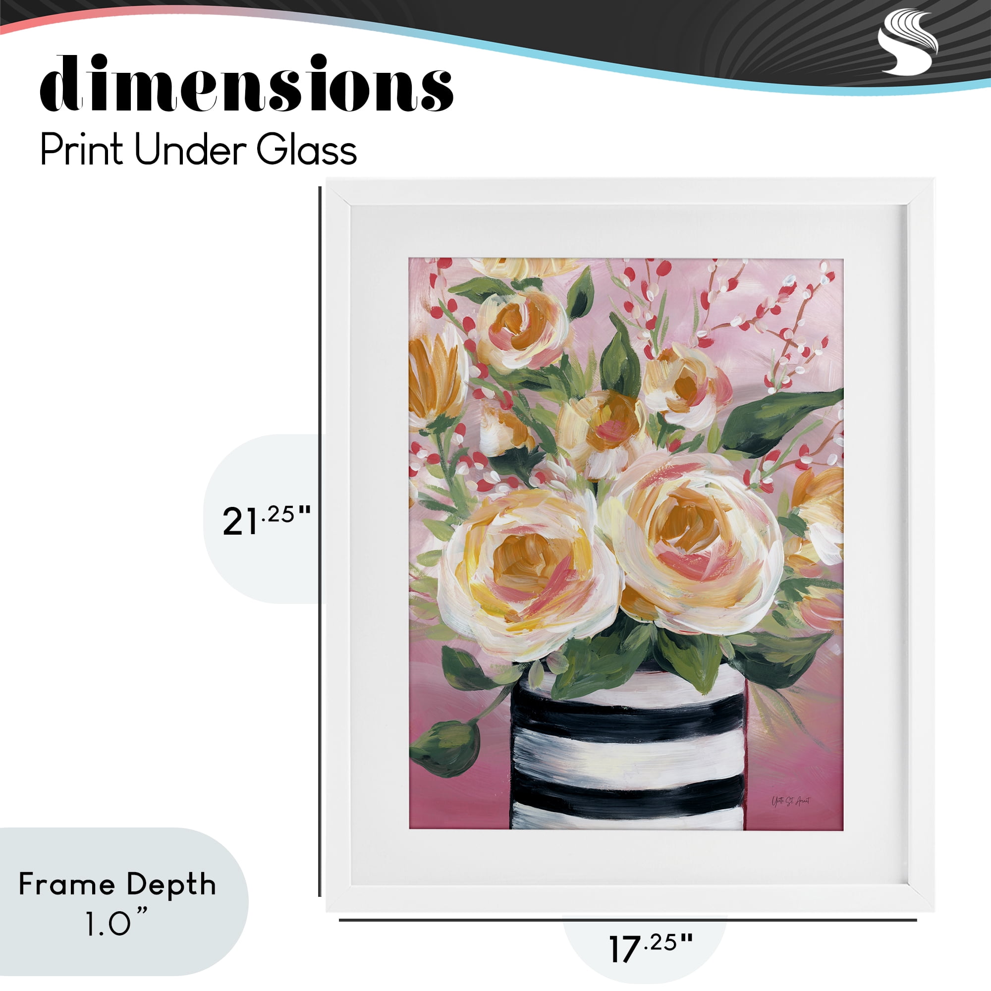 Stupell Industries Spring Blooms in Striped Vase White Framed Print Under Glass, design by Yvette St. Amant