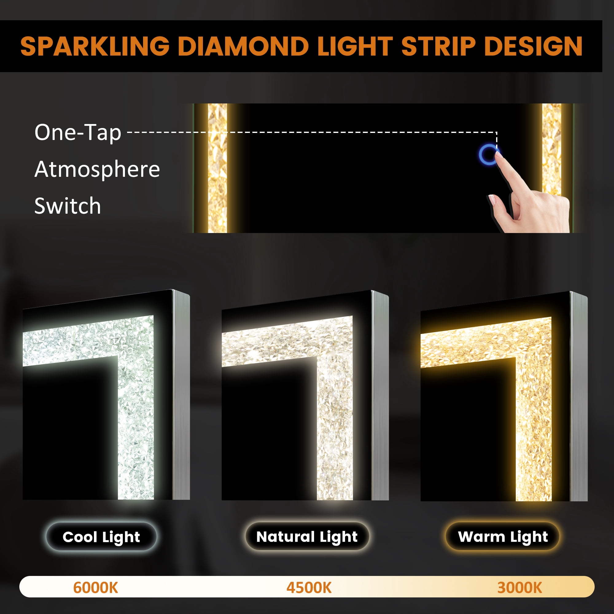 47"x16" Mordern Rectangle Hanging LED Mirror Door Mirror Vanity Mirror with Diamond,Silver
