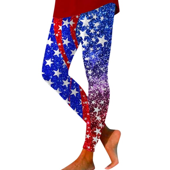 Bibifish Womens Leggings Glitter Star Flag Print Leggings Shiny Soft Slim Fit Casual Outings Daily Wear Patriotic Events Leggings