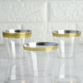 BalsaCircle 25pcs 9 oz Elegant Gold Rim Clear Disposable Plastic Tumbler Cups for Weddings
