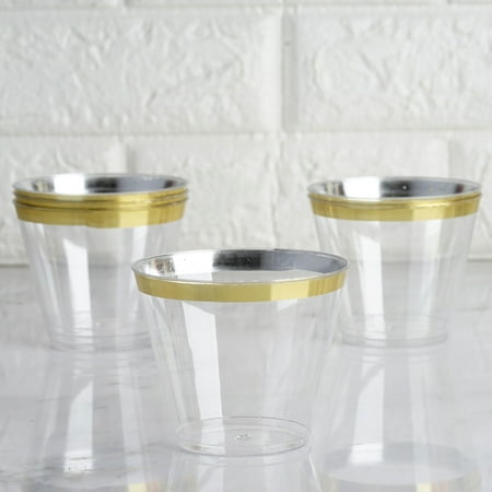 BalsaCircle Clear with Gold Rim 25 pcs 9 oz Disposable Plastic Tumbler Cups - Wedding Reception Party Buffet Catering