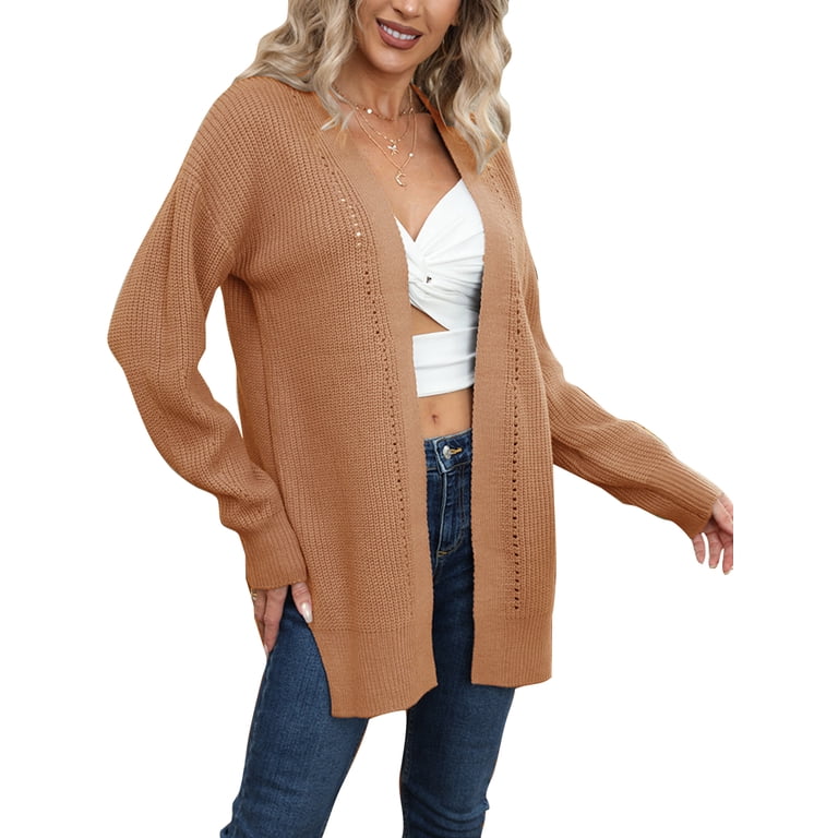 Niuer Ladies Ribbed Knit Plain Outwear Women Soft Cardigan Sweater Solid  Color Winter Warm Side Slit Loose Coat - Walmart.com