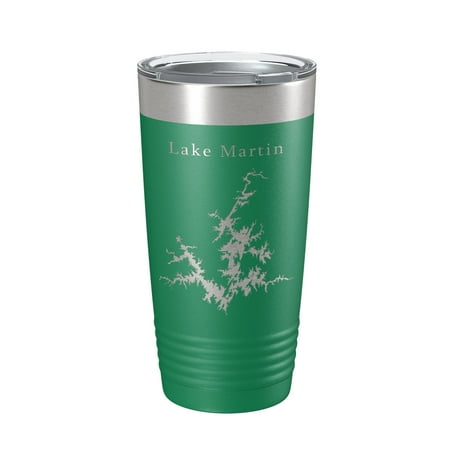 

Lake Martin Map Tumbler Travel Mug Insulated Laser Engraved Coffee Cup Alabama 20 oz Green
