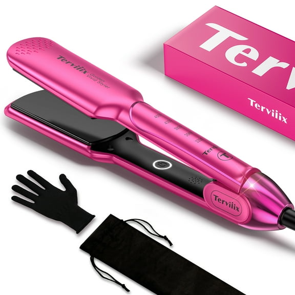 Terviiix Professional Wide Flat Iron for Hair, 1.75" Ceramic Hair Straightener for Thick Hair, Hotpink