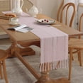 thumbnail image 2 of XINQIHANG Farmhouse Table Runner Rustic Style 13\u201c x 48\u201d, Braided Striped Linen Rustic Table Runner 48 Inches Long with Tassels for Dining Room Kitchen Reading Dresser Décor,Pink, 2 of 6