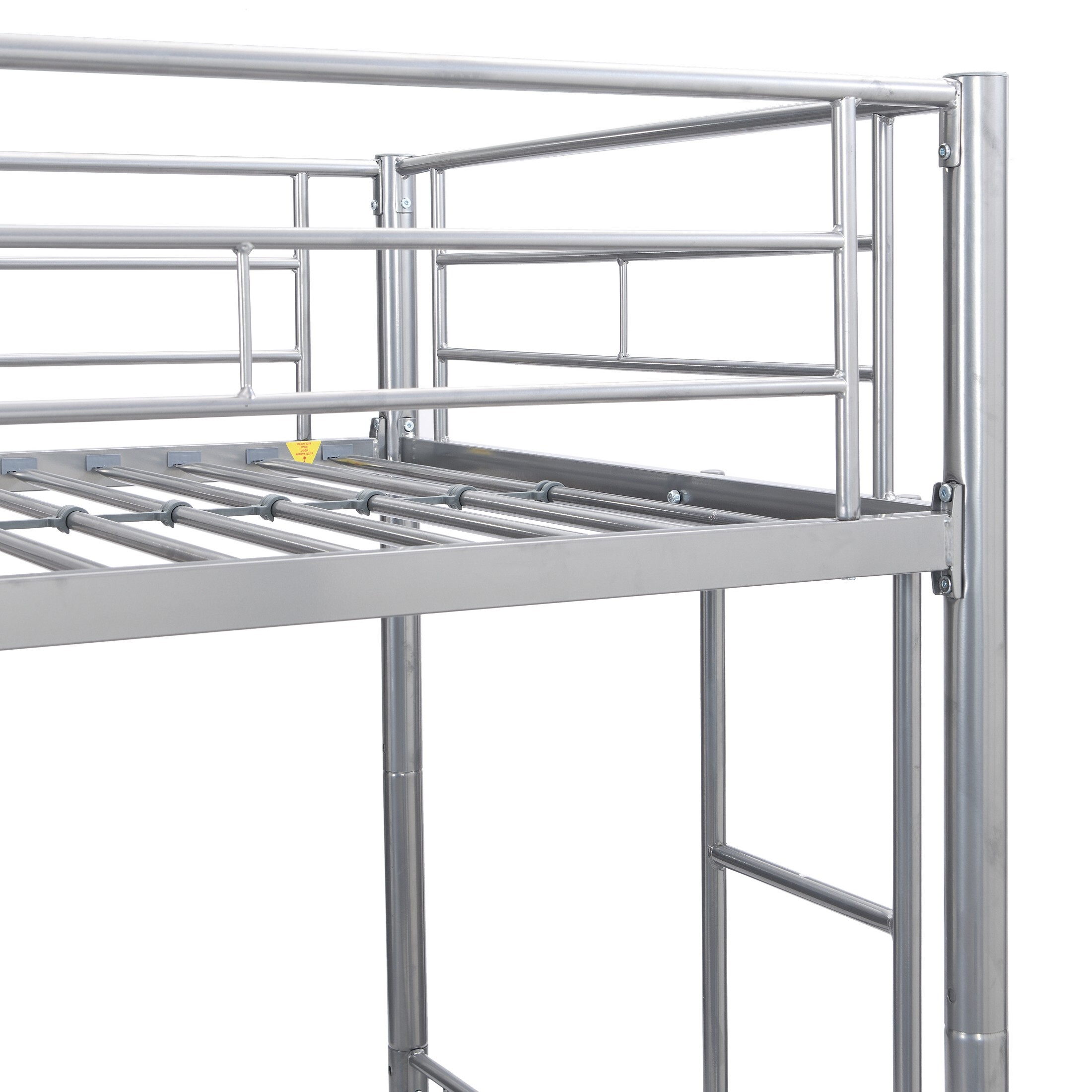 DEALTOPS Metal Bunk Bed Twin Over Twin, Durable Bunk Bed with Ladder and Full-Length Guardrail, Silver