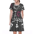 thumbnail image 1 of Fotbe I Love Coffee Vestido Largo de Moda para Mujer, Vestido Tipo Camiseta con Manga Corta y Estilo Casual a Rayas y Bloques de Color, 1 of 6