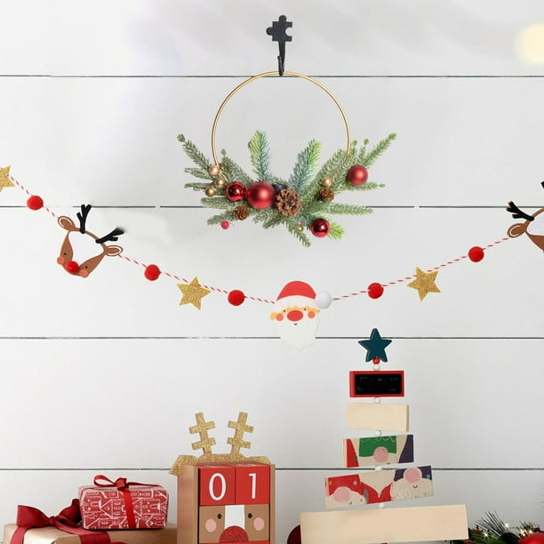 Corona navideña de metal multicolor para colgar en la pared | Decoración navideña redonda de imitación de 35 x 32 cm | Decoración festiva reutilizable para puerta de casa y fiesta