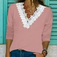 thumbnail image 2 of Women's Fashion Fall Gradient Tops Long Sleeve Lace Trim V Neck Casual Shirts Basic Tees Loose Fit Tunic Blouses, 2 of 2