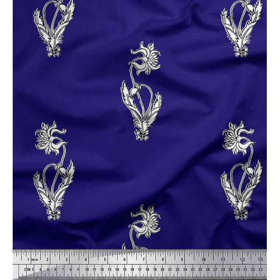 Soimoi Poly Georgette Fabric Leaves & Floral Block Print Fabric by Yard 52 Inch Wide