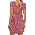 thumbnail image 5 of Deep V-Neck Women Floral Print Puff Sleeve Mini Dress, 5 of 5