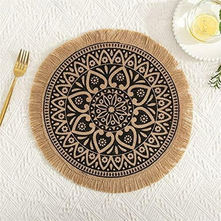 

Round Placemats Home Cooking Jute Tassel Table Mats Set Of 4 With Tassel Placemats Woven Coaster For Dining Kitchen Table Decoration 38Cm Woven Coaster