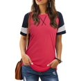 thumbnail image 2 of Women's Summer Long/Short Sleeve Shirts Crew Neck Tees Striped Color Block Blouse Tops, 2 of 6
