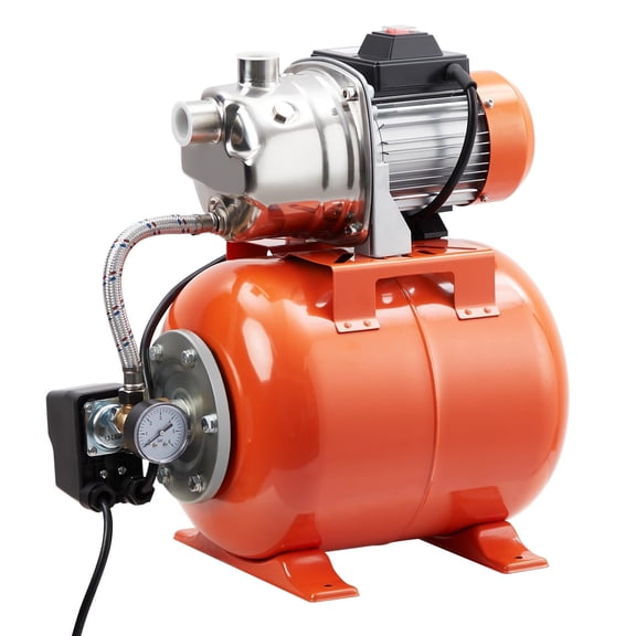 Shallow Well Pump with Pressure Tank – 1HP 800GPH Stainless Steel Irrigation Jet Pump, Automatic Water Booster System for Home Garden Lawn Farm