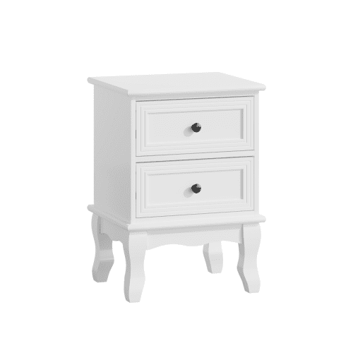 Modern Nightstand with 2 Drawers, French Country Bedside Table with Elegant Carved Legs, Small End Table for Bedroom, Living Room, Guest Room, White (1 PC)