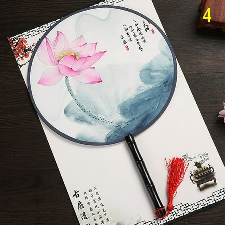 

YCNYCHCHY 13 Colors Round Hand Fan Chinese Style Vintage Printing Silk Fan Wedding Party Dance Accessories