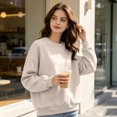 thumbnail image 6 of Hearthz Womens Fleece Sweatshirt Solid Color Drop Shoulder Long Sleeve Crewneck Sweatshirts Women Fall Winter Athletic Workout Pullover Top Khaki M, 6 of 6