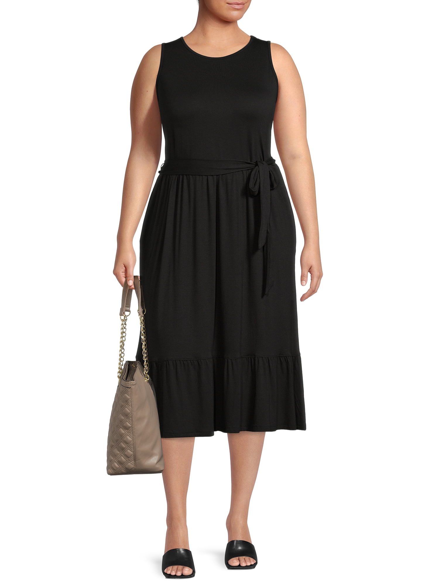 Terra & Sky Women's Plus Size Belted Knit Tank Dress