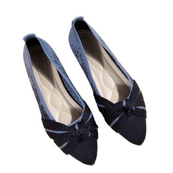 Women’s Wide Fit Breathable Knit Flats Slip On Shoes, Comfortable Low Heel Bow Detail Work Shoes, Lightweight Stretchy Loafers for Office Casual Daily Wear