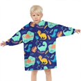 thumbnail image 3 of DarkBlue Cartoon Dinosaurs Pattern Blanket Hoodies for Kids 6-13YR Oversize Wearable Blanket Hoodies for Boys Girls Teens, 3 of 7