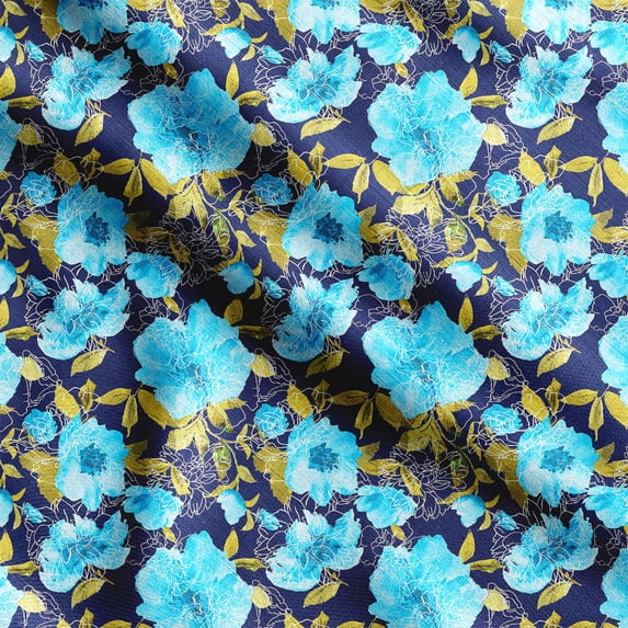 Soimoi Floral Print,Cotton Poplin, Sewing Fabric Sold by The Yard 42 Inch Wide,Sewing Craft Quilting/Quilt Making Fabric, Yellow & Blue