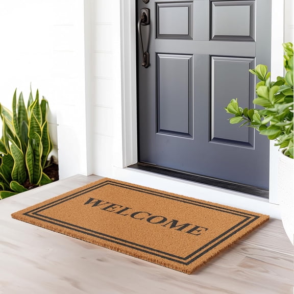 Natural Coco Coir Heavy Duty Backing Doormat - Large Cute Non-Slip Front Door Welcome Mat for Outside Entrance or Porch Entry, Brown (24x36, Welcome)