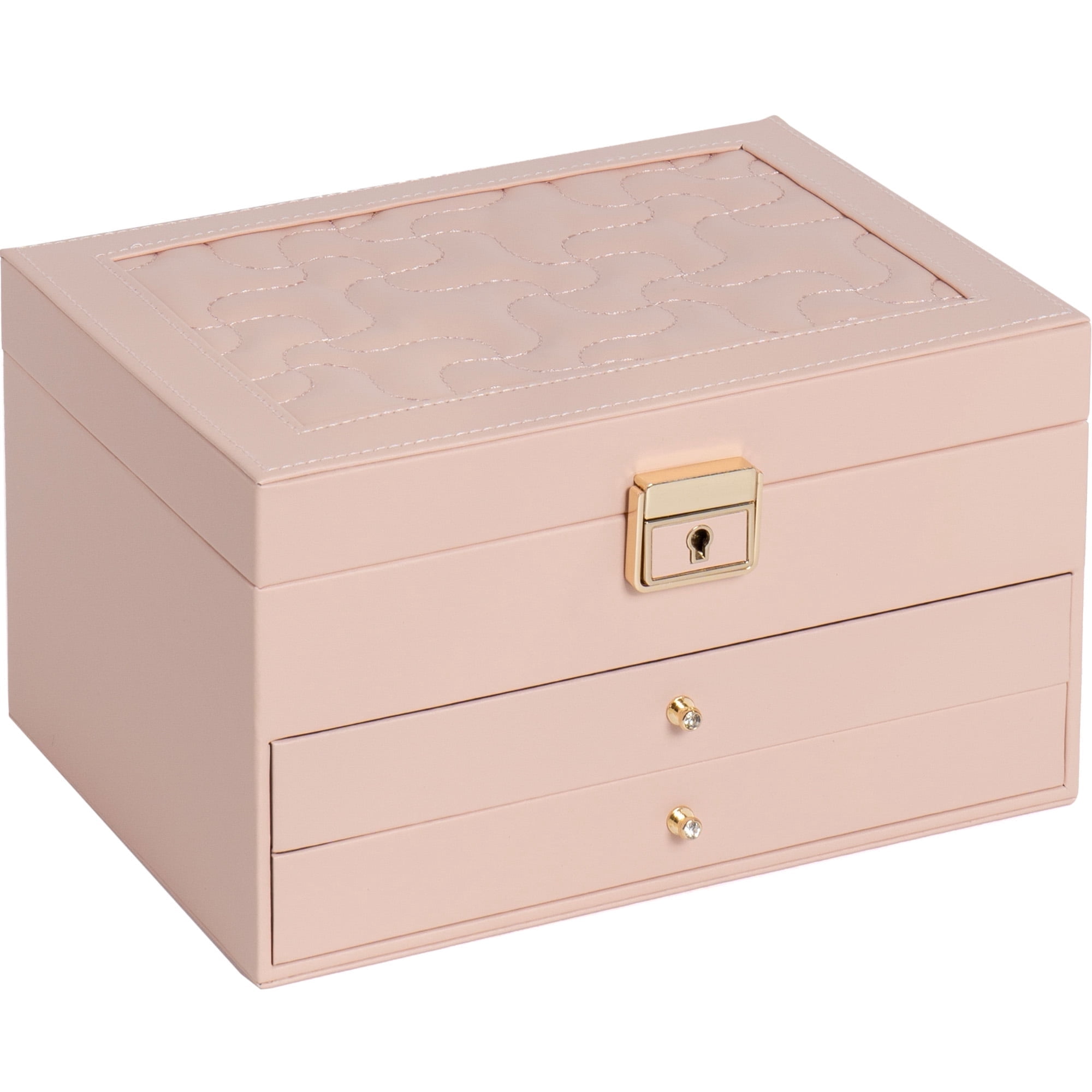 Casegrace 3 Layer Large Jewelry Storage Box, 2 Drawers Jewelry Organizer Case with Gray Velvet, Lockable Jewellery Holder Display for Earring Rings Necklace Bracelet Watch, Women Girls Kid Gifts