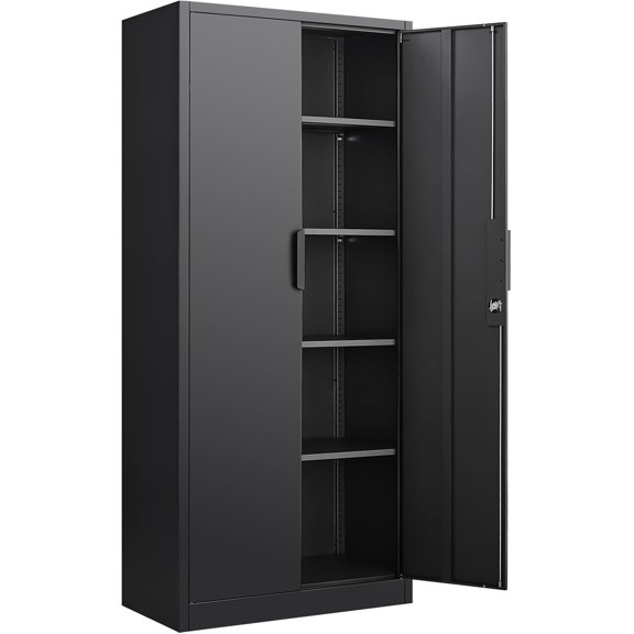 LUCYPAL Metal Storage Cabinet with Lock,70.8" H Black Garage Storage Cabinet with Doors and Shelves,Tall Locking Cabinets for Home Office,Garage,Warehouse