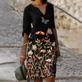 thumbnail image 2 of Vestidos de manga 3/4 para mujer Vestido de tirantes con estampado de flores a la moda Vestido con cuello en V hasta la rodilla Pompotops  hdfakjf6072, 2 of 5