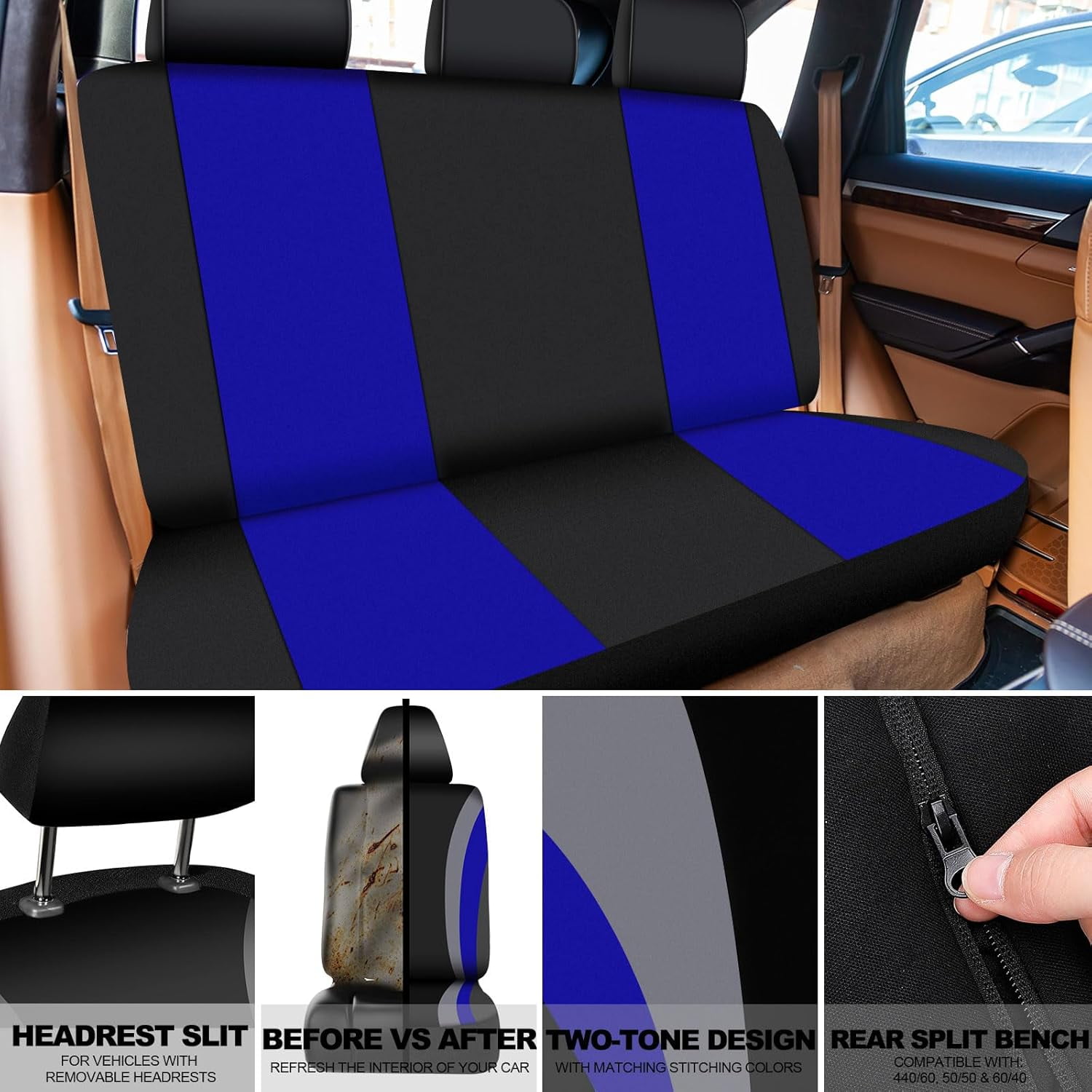 chalian 47 Pcs Car Seat Cover Full Set Car Accessories for Front Rear Seat Fluffy Steering Wheel Cover Belt Automotive Floor Mats Air Conditioner Decoration Strip(Blue)