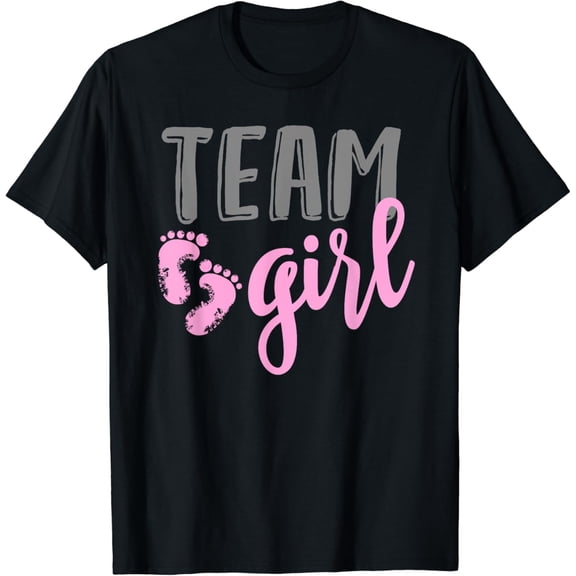 Team Girl Gender Reveal Baby Shower T-Shirt Black Large