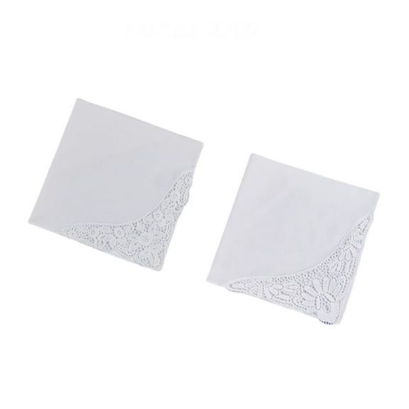 White Bridal Handkerchiefs Double Layer Cotton Fabric with Intricate Lace Trim Package of 2
