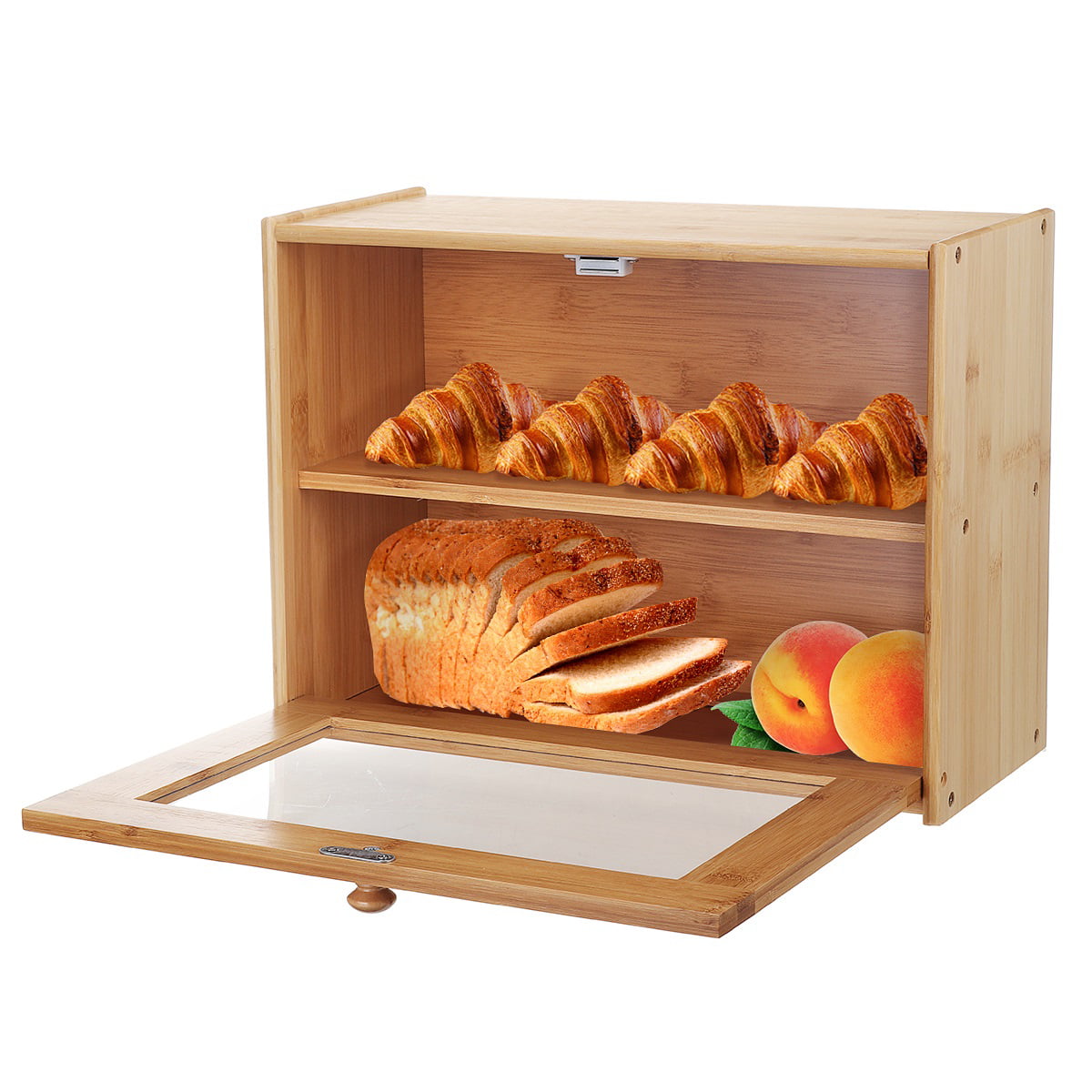 Natural Wooden Roll Top Bread Box, Countertop Bread Box