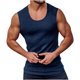 thumbnail image 2 of Camiseta sin mangas de cuello redondo para hombre, de poliéster, a rayas, ajustada, informal, para fitness, con cuello redondo y sin mangas, 2 of 6