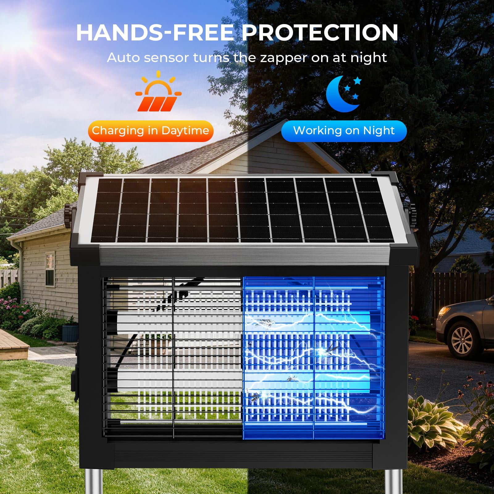 Solar Zapper Outdoor  4500v Waterproof Mosquito Usb Rechargeable 4000mah Fly Cordless With Auto On/off For Patio Backyard Garden Camping