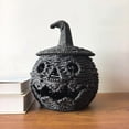 thumbnail image 4 of Halloween Pumpkin Decorations Indoor Black Woven Jack O Lantern Storage Basket with Lid Hollow Pumpkin Tabletop Ornament Rustic Spooky Centerpiece for Mantel Tiered Tray Farmhouse Home Decor, 4 of 9