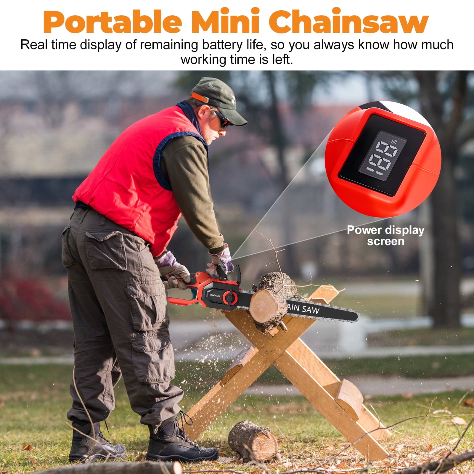 Fompes Electric Chainsaw, Lightweight Chainsaw with 2 Batteries, Mini Handheld Chain Saw for Wood Cutting, Tree Trimming, Garden Tool for Pruning, Branch Cutting, Yard