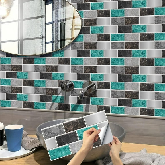 6 Sheets Tile Stickers Kitchen Backsplash 11.8"x5.9" Mosaic Brick Marbling Wall Decals Vinyl Self Adhesive Waterproof Removable Peel and Stick