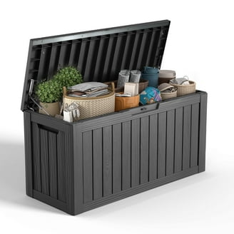 LHBcraft 40 Gallon Deck Box, Resin Outdoor Storage Box, Waterproof