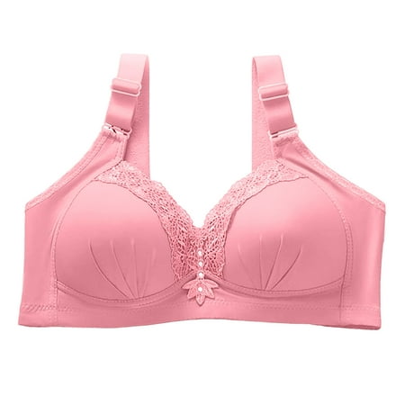 

Fabiurt Women s Bra Women s And Comfortable Gathering Large Cup No Steel Ring Mom s Middle Age Bra Pink