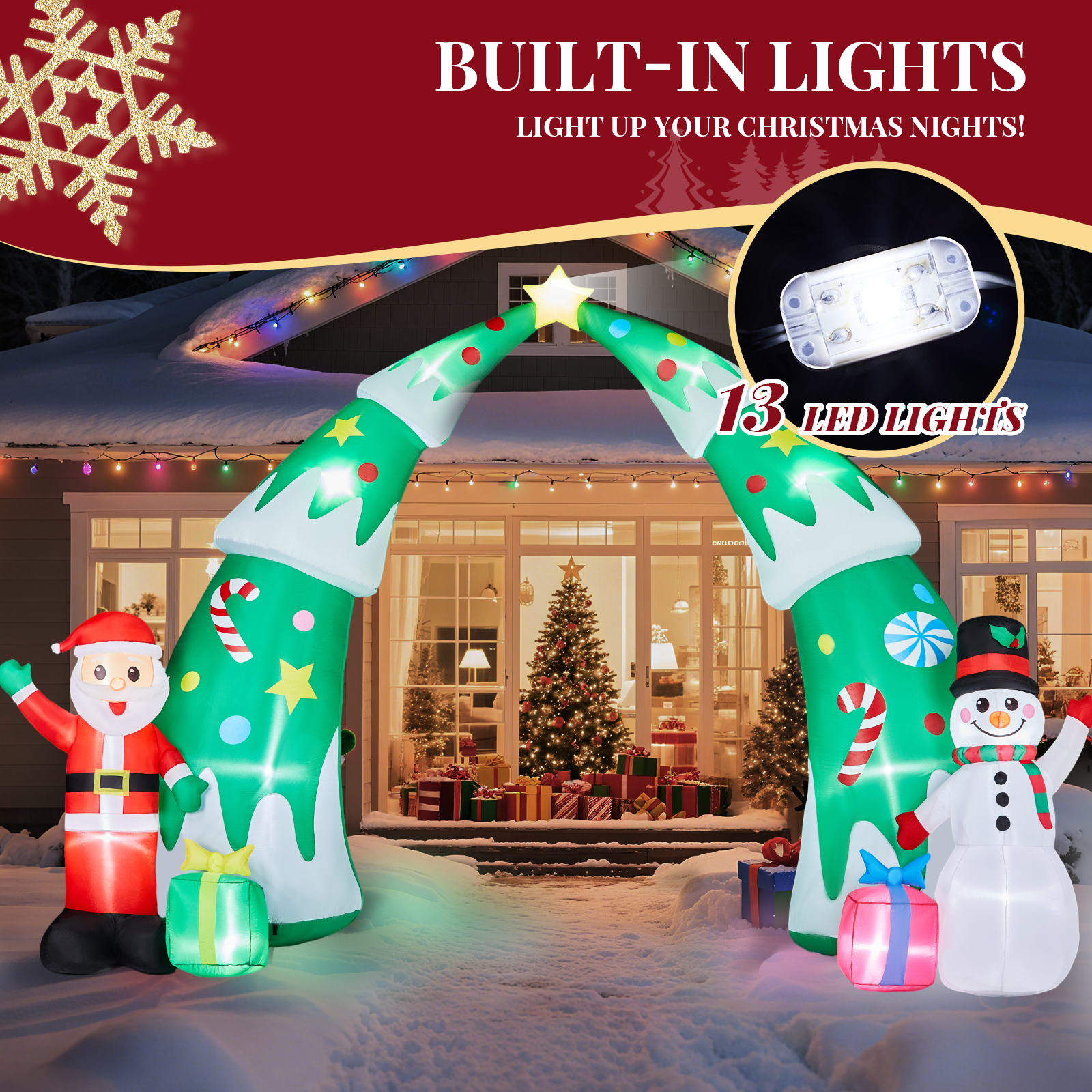 15FT Lighted Christmas Inflatable Archway, Inflatable Christmas Tree Arch with Santa and Snowman, Blow Up Yard Decorations with Built-in LED Lights for Holiday Party Front Yard Lawn Garden Decor