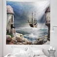 thumbnail image 1 of Ocean Tapestry, Pirate Merchant Shipnchored in the Bay of Fortbandoned Rockst Shore, Fabric Wall Hanging Decor for Bedroom Living Room Dorm, 5 Sizes, Pale Muave Beige, by Ambesonne, 1 of 1